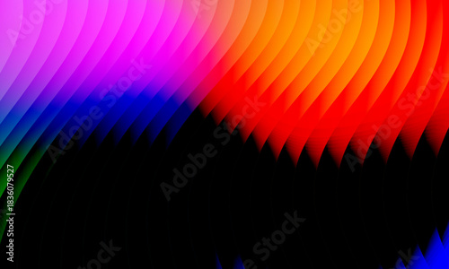 Neon ripple glass gradient in magenta, violet, ember orange on deep midnight. Sharp ribbed distortion, cinematic glow; futuristic texture background, vector illustration