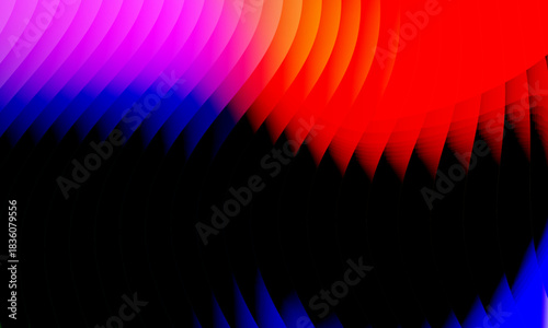 Neon ripple glass gradient in magenta, violet, ember orange on deep midnight. Sharp ribbed distortion, cinematic glow; futuristic texture background, vector illustration