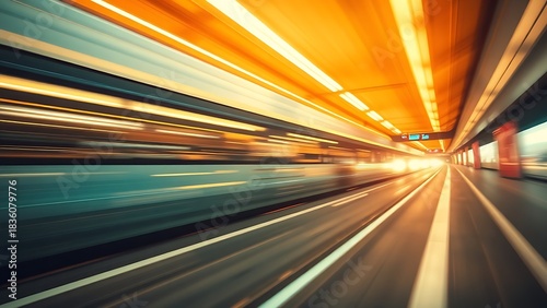 An abstract concept of transportation with dynamic motion blur and warm color gradients.