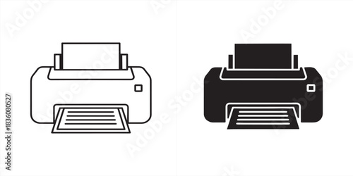 Printer icon set isolated on, representing printing technology