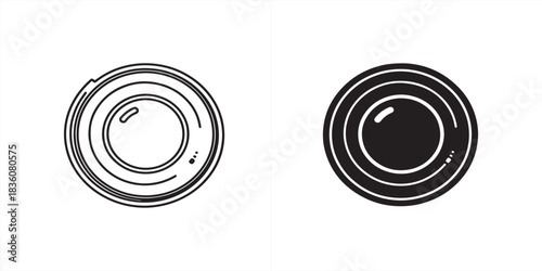 Illustration of a camera lens in black and white isolated on