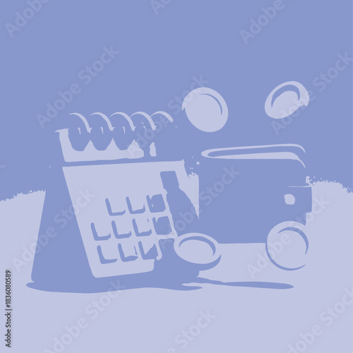 Creative digital illustration of a calendar with a wallet and coins for financial tracking and monthly budget planning