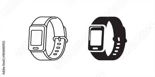 Smartwatch vector icon set isolated on, fitness tracker line art