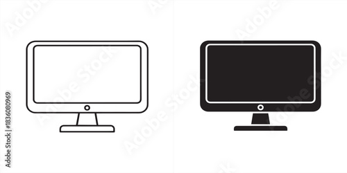 Two computer monitor icons isolated on, one black and one white