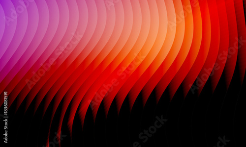 Neon ripple glass gradient in magenta, violet, ember orange on deep midnight. Sharp ribbed distortion, cinematic glow; futuristic texture background, vector illustration
