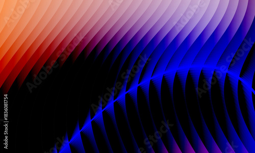 Neon ripple glass gradient in magenta, violet, ember orange on deep midnight. Sharp ribbed distortion, cinematic glow; futuristic texture background, vector illustration