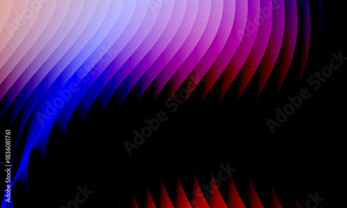 Neon ripple glass gradient in magenta, violet, ember orange on deep midnight. Sharp ribbed distortion, cinematic glow; futuristic texture background, vector illustration