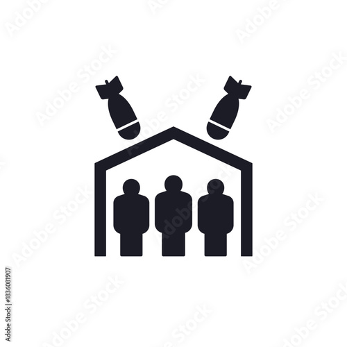 bomb shelter icon with bunker and people