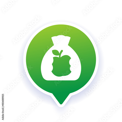 Trash bag with food waste icon, vector