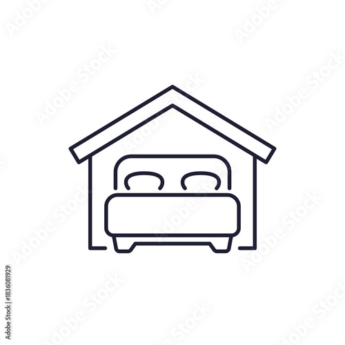 accommodation line icon with double bed