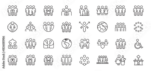Set of 30 people line icons, such as users, teamwork, human resources, community and group