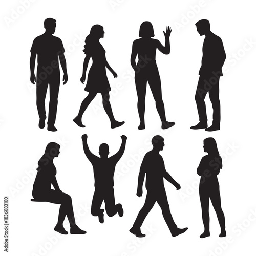 Silhouettes of people in various poses vector