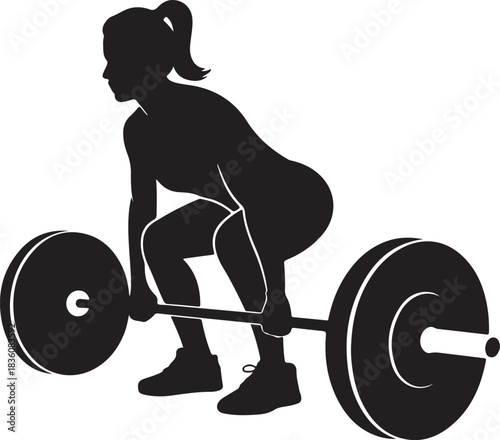 Woman Silhouette Performing Deadlift with Barbell in Gym weightlifting