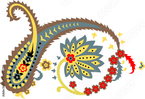 Boho Floral Paisley Vector Art | Colorful Ethnic Pattern, Mandala Floral Illustration, Ornamental Line Art, Fashion Textile Print & Vintage Paisley Design