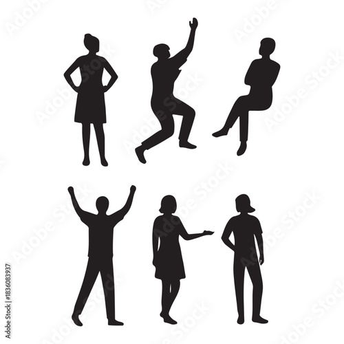 Silhouettes of people in various poses vector
