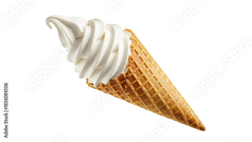 Vanilla soft serve ice cream cone isolated PNG, sweet dessert treat on transparent background for summer and party designs