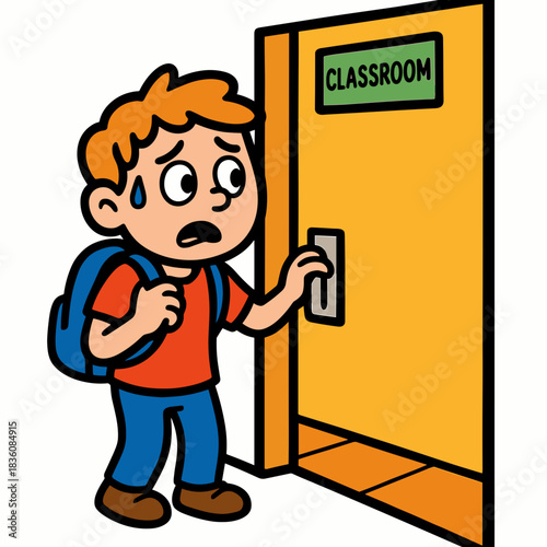 Nervous child at classroom door 