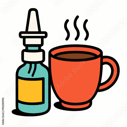 Nasal spray beside hot drink