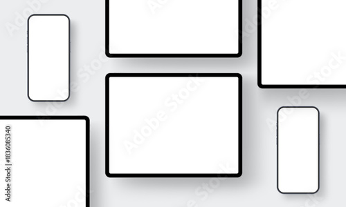 Tablets and smartphones mockups with blank screens, perfect for showcasing responsive app layouts, UI concepts