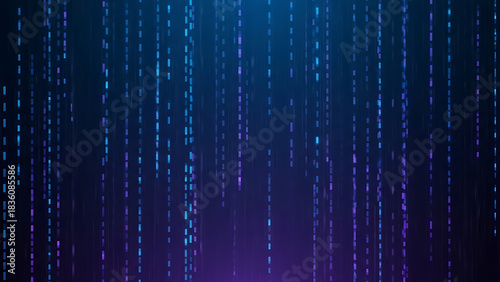 Futuristic digital data stream background forming abstract vertical glowing rain lines effect.