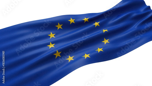 Waving European Union flag PNG isolated on transparent background, blue and yellow EU flag for political and patriotic designs