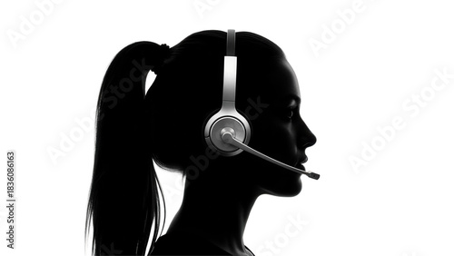 фотографія Silhouette of a woman with headset isolated PNG on transparent background, custo