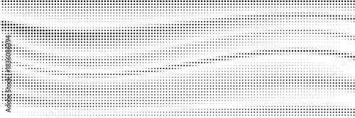 Grunge halftone background. Fading grit noise gradient texture. Black and white sand wallpaper. Wide retro pixelated backdrop. Anime or manga comic style overlay. Vector long halftone gritty bg