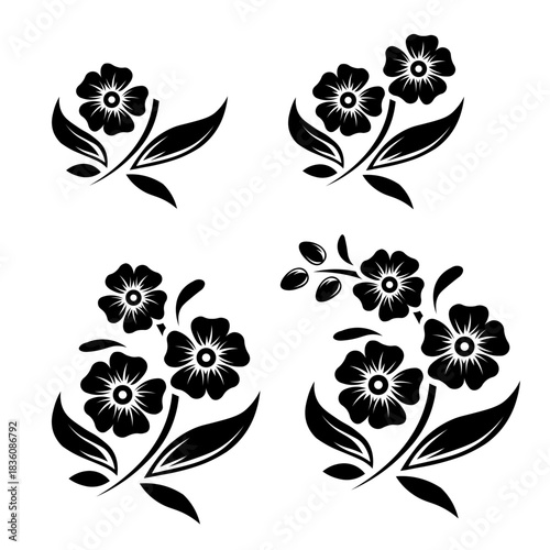 Elegant black floral decorative elements with artistic leaf patterns. Perfect for wedding design, invitation cards, branding, and ornamental graphics.