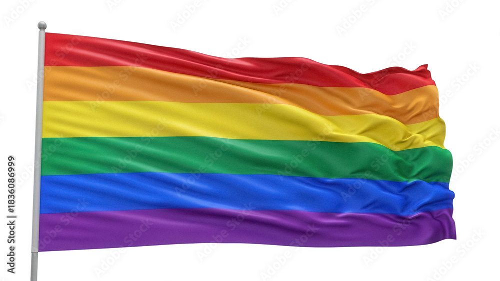 Fototapeta premium Waving rainbow pride flag PNG isolated on transparent background, symbol of LGBTQ+ community and social movement for equality