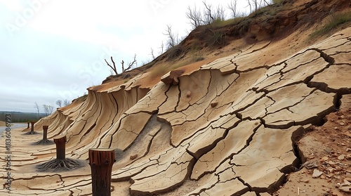 Cracked Soil Hillside After Forest Removal
