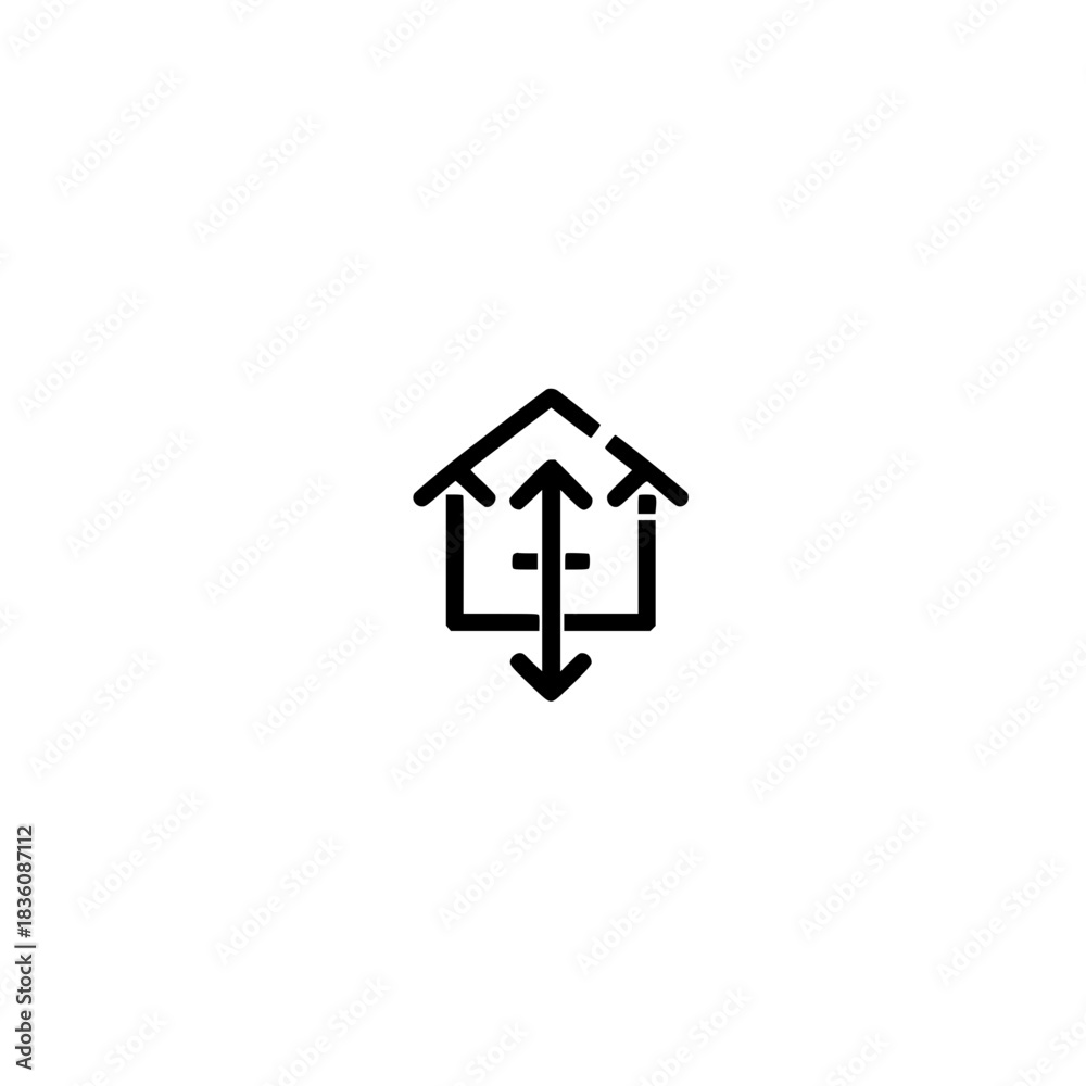 Fototapeta premium Up and down arrows inside house vector design symbol for growth decline digital technology and online communication