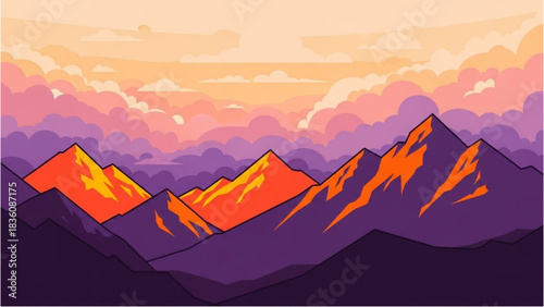 Aesthetic Mountain Sunset Landscape with Vibrant Colors and Cloudscape