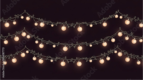 Glowing festive string lights illuminate a dark background, perfect for celebrations