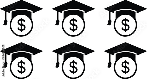 graduation cap six icons set vector dollar sign symbol vector illustration 