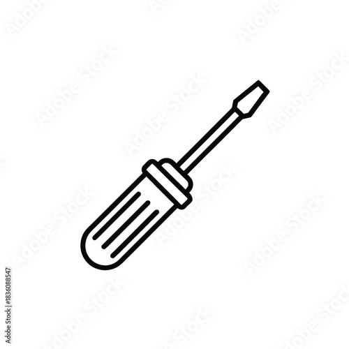 Simple line drawing of a screwdriver isolated on white background