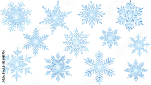 Vector Illustration Collection of Unique Blue Snowflakes