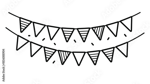 A simple black and white illustration of a decorative bunting banner