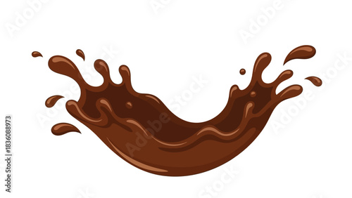 A dynamic splash of rich dark chocolate flowing in a curved design