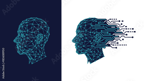 Digital human head abstract representation of artificial intelligence and technology