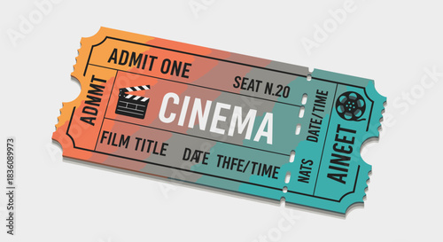 Vintage Cinema Ticket with Film Title and Seat Number.