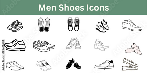 Set of Men's Shoe Icons - Casual, Dress, and Athletic Footwear Vector Symbols