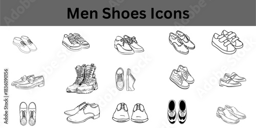 Set of Men's Shoe Icons - Casual, Dress, and Athletic Footwear Vector Symbols