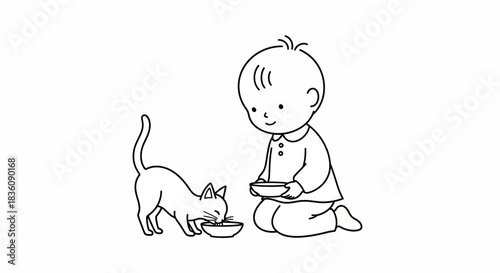 Child Feeding Cat A Heartwarming Moment of Care and Connection.