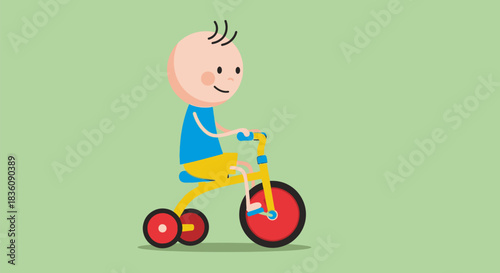 Cartoon Boy Riding a Tricycle with Training Wheels.
