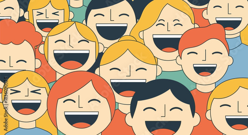 Diverse Group of People Laughing Together in Cartoon Style.
