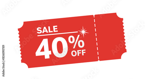 Red Sale Ticket with 40 Off Discount Offer.