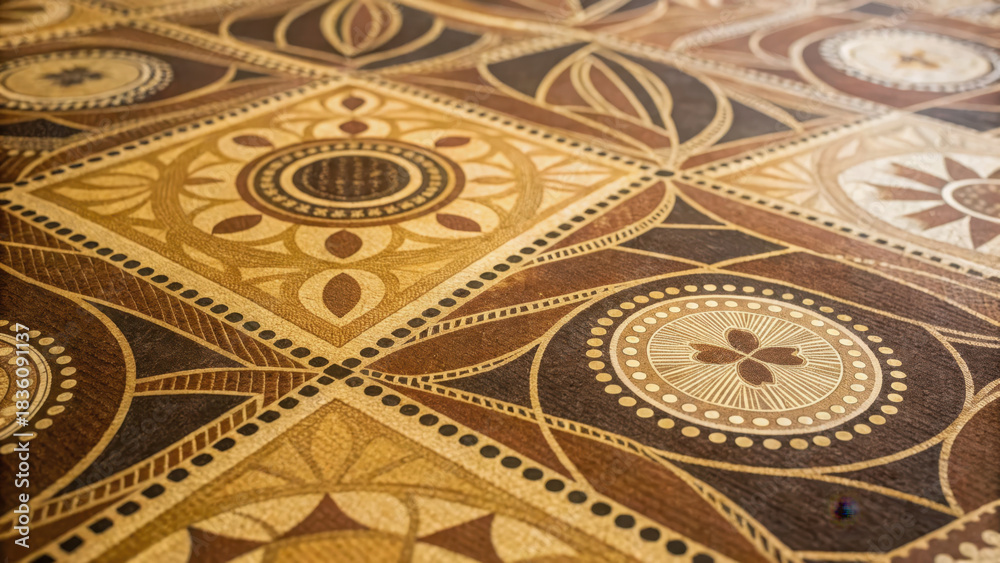 Fototapeta premium Afrocentric graphic design. Intricate geometric pattern with earthy tones and circular motifs creating textured design