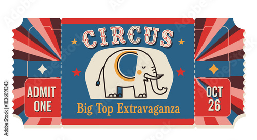 Vintage Circus Ticket Featuring Elephant and Big Top Extravaganza.