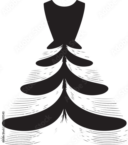 Stylized black silhouette evening gown with abstract flowing skirt Vector