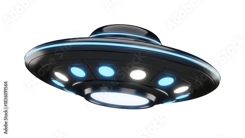 Foto Black UFO flying saucer PNG isolated on transparent background, alien spaceship
